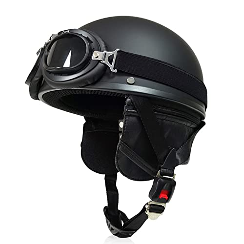 Retro Half Helm Mopedhelm ECE Zertifizierung,Halbhelme Halbschale Motorradhelm, Motorrad Leder Open Face Helm mit Brille für Fahrradroller Skateboard A,L von LPXPLP