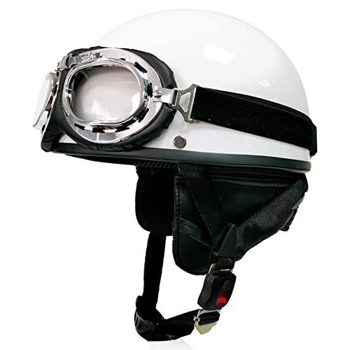 Retro Half Helm Mopedhelm ECE Zertifizierung,Halbhelme Halbschale Motorradhelm, Motorrad Leder Open Face Helm mit Brille für Fahrradroller Skateboard D,M von LPXPLP
