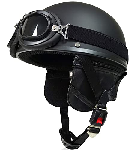 Retro Motorradhelm, Offener Halbschale Jet-Helm Mit Schutzbrille, ECE Zulassung Über Frauen Und Herren Im Vintage Look,ABS-Helm, Sturzhelm, Für Cruiser Chopper Biker Pilot 3,M von LPXPLP