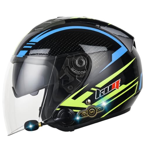 Retro Oldtimer Halbschale Jet-Helm Bluetooth Motorrad-Helm DOTECE-Zulassung Halbschale Motorradhelm Jethelm Roller-Helm Scooter-Helm Mit Built-In Visier Offenem Helm 1,XL:61-62CM von LPXPLP