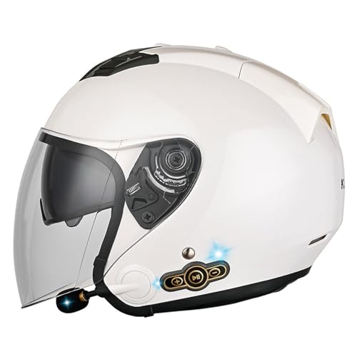 Retro Oldtimer Halbschale Jet-Helm Bluetooth Motorrad-Helm DOTECE-Zulassung Halbschale Motorradhelm Jethelm Roller-Helm Scooter-Helm Mit Built-In Visier Offenem Helm 4,XXL:63-64CM von LPXPLP