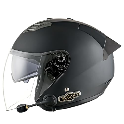 Retro Style Motorradhelm Jethelm Offenem Helm Scooter-Helm Mit Doppelvisier 3/4 Bluetooth Motorrad Halbhelme DOTECE Zertifiziert Roller Cruiser Helm Für Damen Herren 6,M:57-58CM von LPXPLP