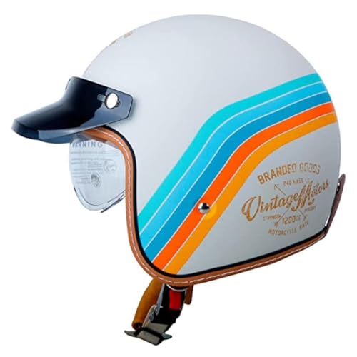 Vintage Jet-Helm · Motorrad-Helm Roller-Helm Scooter-Helm Moped Mofa-Helm Chopper Retro Vespa Vintage Pilot Biker Helmet · ECE Zulassung mit Visier Offenem Gesicht Helm H,M von LPXPLP