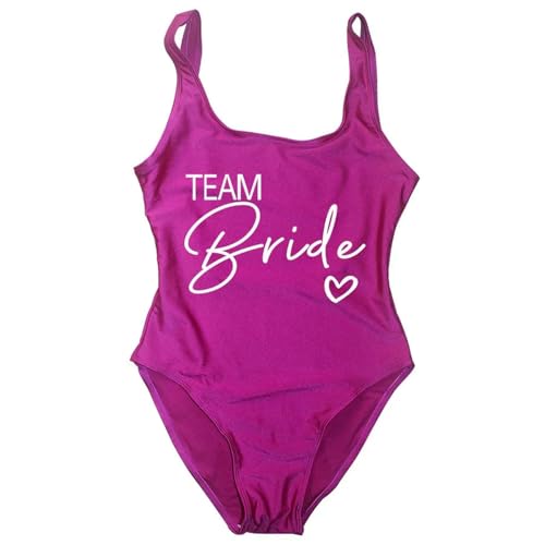 LQHYDMS Bikini Damen Braut Badeanzug Frauen Team Braut Einteilige Bademode Für Bachelor Party Badeanzüge-lila Team1-m von LQHYDMS