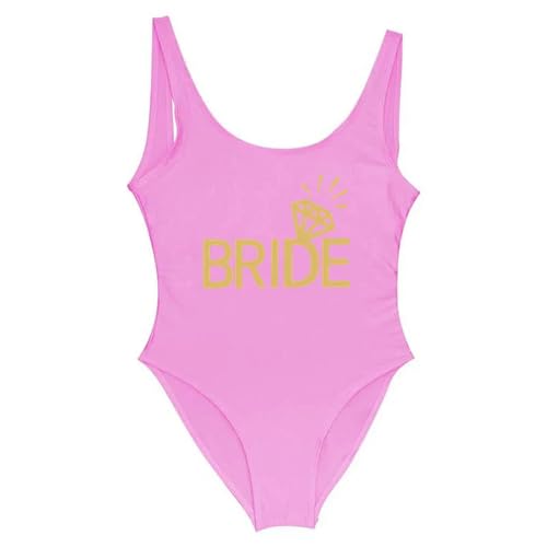 LQHYDMS Bikini Damen Brief Team Braut Einteilige Badeanzug Party Mode Frauen Einteilige Braut Badeanzug Weibliche Badeanzug-rosa-m von LQHYDMS