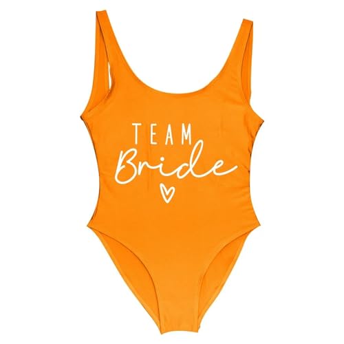 LQHYDMS Bikini Damen S-3xl Team Braut Einteiliger Badeanzug Squad Frauen Bademode Bachelorette Party Badeanzug Sommer Strandbekleidung Badeanzug-orange-s von LQHYDMS
