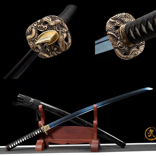 LQSMX sword 103cm Samuraischwert/Sharp/Katana/Hand geschmiedeter T10 Stahl bedeckt mit Erde brennende Klinge ，Sammlungen, Geschenke, Halloween, Rollenspiele, Kampfsportübungen von LQSMX sword