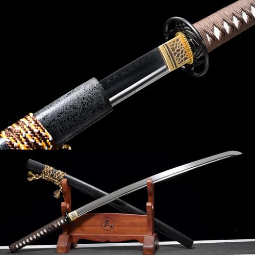 LQSMX sword 103cm Samuraischwert/Sharp/Katana/Hand geschmiedeter T10 Stahl bedeckt mit Erde brennende Klinge ，Sammlungen, Geschenke, Halloween, Rollenspiele, Kampfsportübungen von LQSMX sword