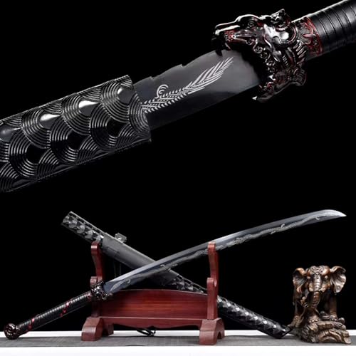 LQSMX sword 111cm Zweihändiges Schwert/scharf/Katana Schwert scharf Samuraischwert Handgeschmiedeter Manganstahl von LQSMX sword