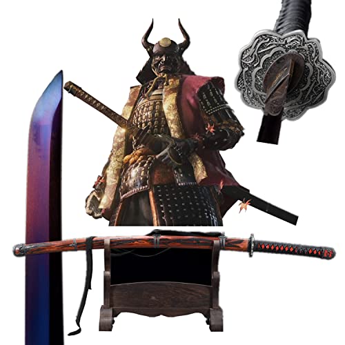 LQSMX sword Untoter Schnitt Katana/Sekiro:Schwert/103cm Hand geschmiedet Samurai Messer/Sharp/Halloween/Rollenspiel/Rote Klinge (Rote Klinge) von LQSMX sword