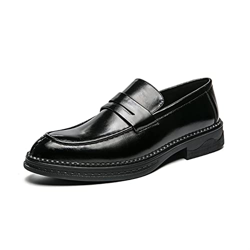LRUII Loafer-Schuhe, Mokassins für Herren, einfache Slip-On-Penny-Loafer, veganes Leder, rutschfest, Flacher Absatz, Flexible Outdoor-Slipper von LRUII