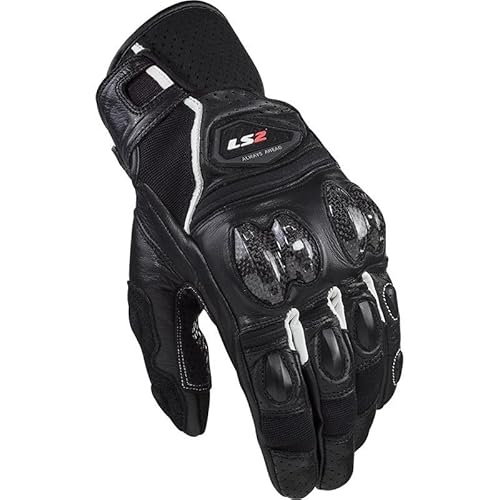 LS2 Handschuhe Spark 2 Leder schwarz/weiß Größe L | geeignet für den Allwetter | hochwertigen Leder | Abriebfestigkeit | Reißfestigkeit | Aufprallschutz | Ergonomisch | von LS2