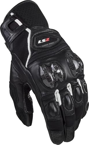 LS2 Handschuhe Spark 2 Leder schwarz/weiß Größe M | geeignet für den Frühling;Sommer;Herbst | hochwertigen Leder | Abriebfestigkeit | Reißfestigkeit | Aufprallschutz | Ergonomisch | von LS2