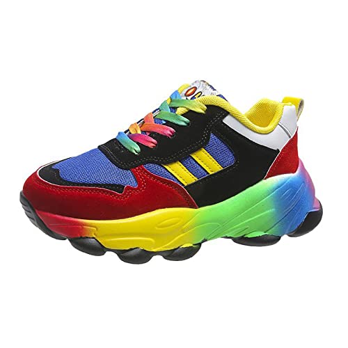 LSCOLO Regenbogenschuhe für Mädchen ， Laufschuhe Damenschuhe Plattform-Regenbogen-Sneaker Color-Blocking-Casual-Sneakers,36,Blue von LSCOLO