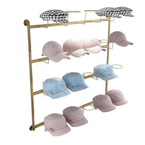 4-stufiger Hut-Organizer und Aufbewahrung für mehrere Hüte zur Wandmontage, moderner horizontaler Perückenständer für den Laden im Schlafzimmer (Farbe: Gold) Hello von LSDFW