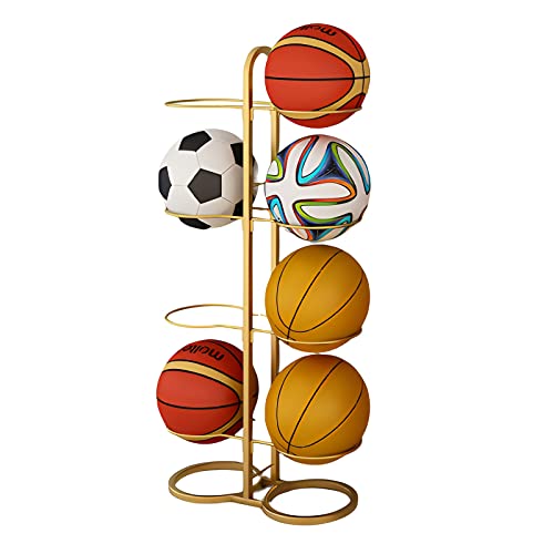 Doppelseitiger vertikaler Ball-Ausstellungsständer für Basketball, Fußball, robuster Mehrzweck-Aufbewahrungsorganisator aus Metall für das Heimbüro, das Fitnessstudio (Farbe: Gold, Größe: 4 Ebenen) von LSDFW