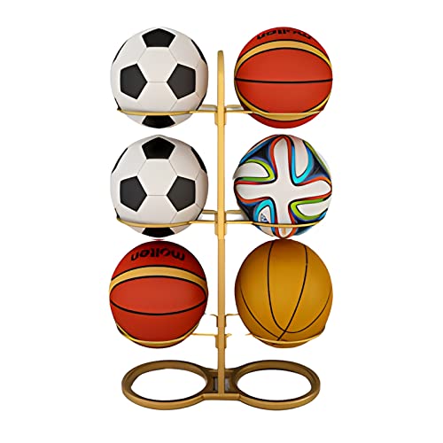 Doppelseitiger vertikaler Ball-Ausstellungsständer für Basketball, Fußball, robuster Muti-Later-Metall-Aufbewahrungsorganisatorhalter für Heimbüro-Fitnessstudio (Farbe: Gold, Größe: 3 Ebenen) Hello von LSDFW
