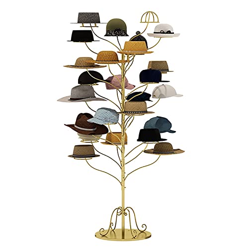 Freistehender Hut-Perücken-Ausstellungsständer für Erwachsene für mehrere Hüte, kommerzielle Kappen-Organizer und Aufbewahrung für Ballkappen/Hut-Sammlung (Farbe: Gold, Größe: Platz für 20 Hüte) von LSDFW