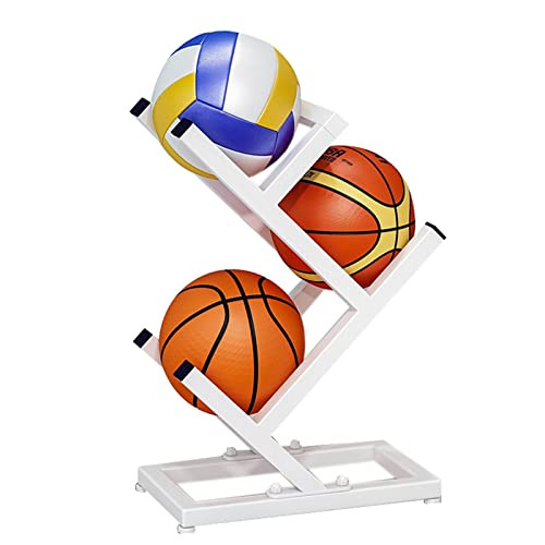 LSDFW Ball-Ausstellungsständer für Basketball, Fußball, robuste, aufrechte, mehrschichtige Aufbewahrungsorganisatoren, Heim-/Garagen-/Laden-Metallballhalter-Regal (Farbe: Weiß, Größe: 3 Ebenen) Hello von LSDFW