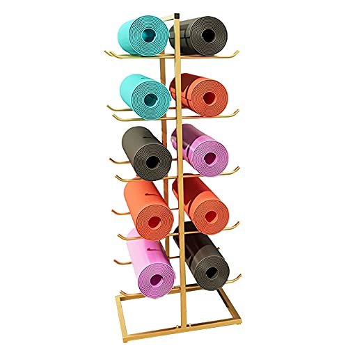 LSDFW Freistehender Yogamattenhalter – für 10 Matten, robuster doppelseitiger Schaumstoffrollen-Ausstellungsständer aus Stahl, Aufbewahrungsorganisator für Haus/Garage/Studio (Farbe: Gold) Hello von LSDFW