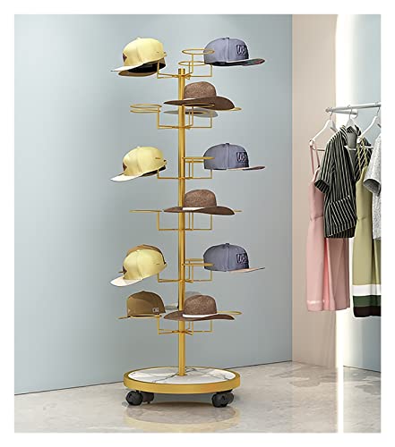 LSDFW Goldfarbener, rollender Hutständer mit großem Fassungsvermögen, 6 Ebenen, aufrechter, moderner, hoher Hutaufbewahrungsorganisator mit feststellbaren Rädern, für mehrere von LSDFW