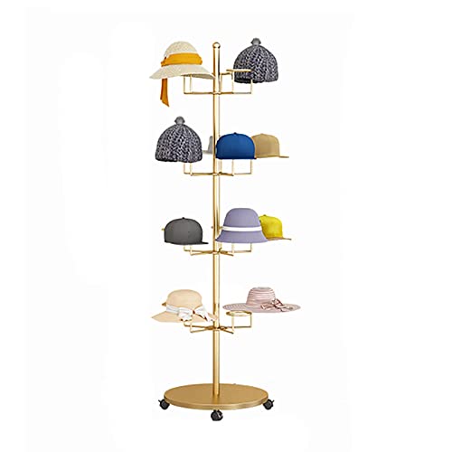 LSDFW Robuster Perücken- oder Hutständer, freistehend, moderner, mobiler Hut-Organizer aus Metall für mehrere Hüte mit feststellbaren Rädern (Farbe: Gold, Größe: 4 Etagen) Hello von LSDFW