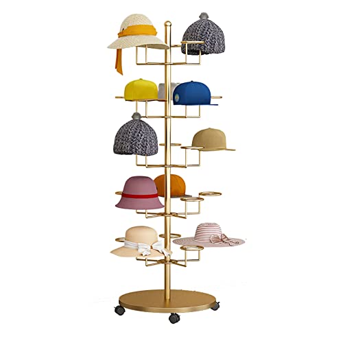 LSDFW Robuster Perücken- oder Hutständer, freistehend, moderner mobiler Hut-Organizer aus Metall für mehrere Hüte mit feststellbaren Rädern (Farbe: Gold, Größe: 5 Ebenen) Hello von LSDFW