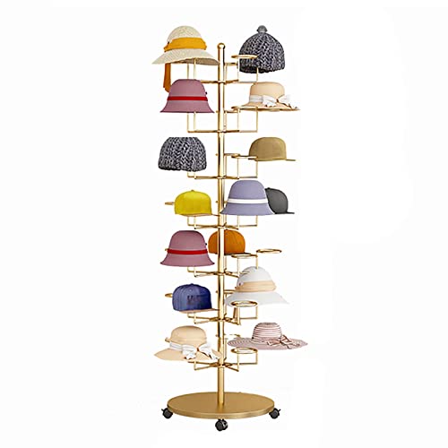 LSDFW Robuster Perücken- oder Hutständer, freistehend, moderner mobiler Hut-Organizer aus Metall für mehrere Hüte mit feststellbaren Rädern (Farbe: Gold, Größe: 7 Ebenen) Hello von LSDFW