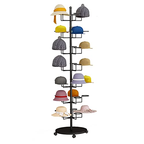 LSDFW Robuster Perücken- oder Hutständer, freistehend, moderner mobiler Hut-Organizer aus Metall für mehrere Hüte mit feststellbaren Rädern (Farbe: Schwarz, Größe: 7 Etagen) Hello von LSDFW
