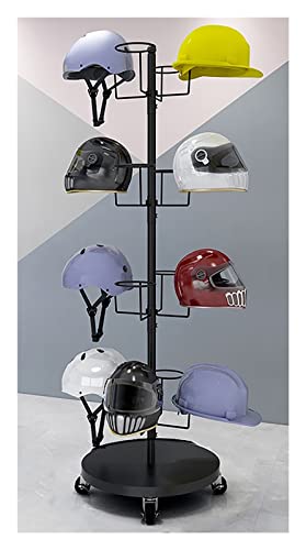 LSDFW Rollbarer Hut-Helm-Ausstellungsständer mit feststellbaren Rädern, bodenstehender robuster 4-stufiger Kappen-Organizer und Aufbewahrung für den Einzelhandel zu Hause (Farbe: Schwarz) Hello von LSDFW