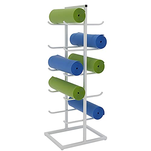Vertikaler Boden-Yogamatten-Halter, 5-stufiger doppelseitiger Schaumstoffrollen-/Übungsmatten-Aufbewahrungsorganisator, Metall-Yogamatten-Ausstellungsständer für das Fitnessstudio (Farbe: Weiß, Größe: von LSDFW