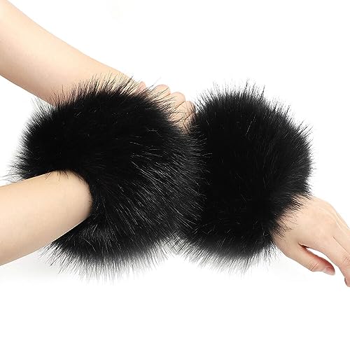 Damen Armstulpen Fell Stulpen, Pulswärmer Pelz Kunstfell Armwärmer Manschetten Fellstulpen Faux Pelz Armstulpen Faux Fur Wrist Band Ring Cuffs Wärmer für Frauen Pelzmanschetten Ringmanschetten Wärmer von LSGGTIM