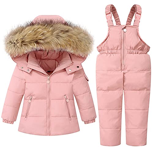 LSHDCER Kinder Schneeanzug Jungen Mädchen Skianzug Verdickte Skianzug Skijacke + Skihose, Rosa, 86(Etikettengröße: 90) von LSHDCER