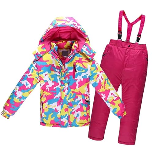 LSHDCER Skianzug Jungen Mädchen Wasserdichtes Winddicht Schneeanzug Winter Zweiteiler Skijacke mit Kapuze + Skihose Einfarbige, Rosa, 116 von LSHDCER