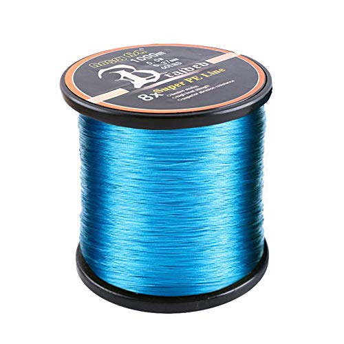 LSHEL Geflochtene Angelschnur 8fach 1000m PE Super Starke Geflochtene Schnüre, Blau, 6.0# 0.40mm/31.75kg/70lb von LSHEL