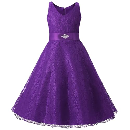 LSHEL Kinder Mädchen Brautjungfer Festlich Hochzeit Kleider Abendkleid, Violett, 134-140(Label:140) von LSHEL
