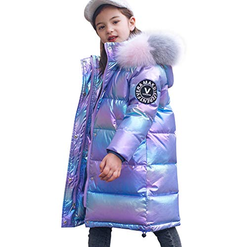 LSHEL Mädchen Daunenjacke mit Fellkapuze Kinder Daunenmantel Steppjacke Warm Verdickte Übergangsjacke Parka, Violett, 152-158 von LSHEL