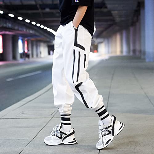 LSJSN Joggerhose Herren Freizeit Sport Jogginghose Streetwear Harajuku Weite Skateboardhose Knöchellange Hose Techwear Kleidung,Weiß,XL von LSJSN
