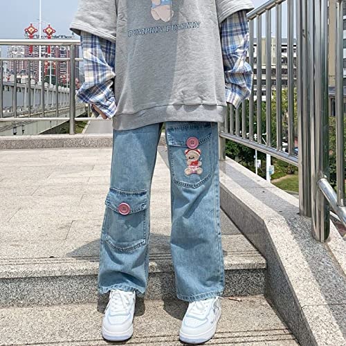 LSJSN Kawaii Harajuku Jeans Frauen Stickerei Japan Preppy Style Jeanshose Süße Süße Hose Lose Baggy Student Vintage,Blau,M von LSJSN