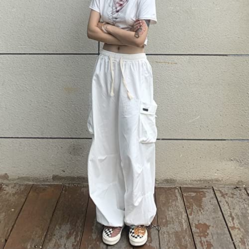 LSJSN Koreanische Art Streetwear Weiße Cargohose Frauen Hippie Übergroße Taschen Schwarze Jogginghose Mit Weitem Bein Für Frauen,Weiß,XL von LSJSN