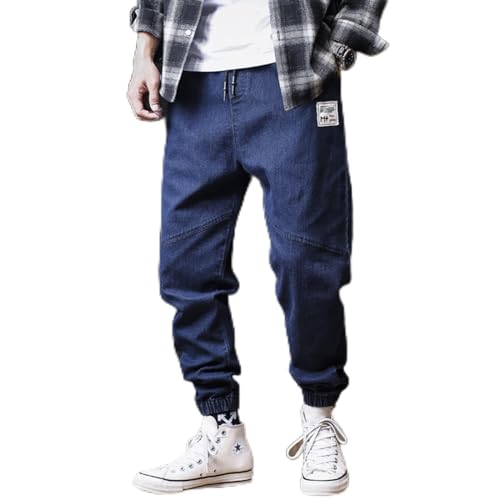 LSJSN Plus Size Jeans Herren Lose Jogger Streetwear Haremsjeans Cargohose Knöchellange Jeanshose,Blau,XL von LSJSN