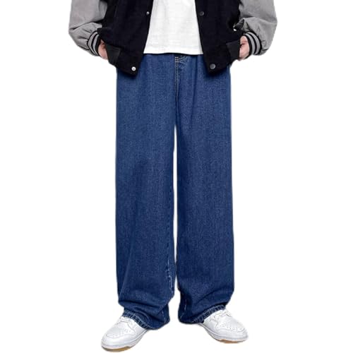 Mens Wide Leg Jeans Men Baggy Denim Pants Male Japanese Streetwear Korean Style Oversized Cross Jeans for Men,Dunkelblau,XL von LSJSN