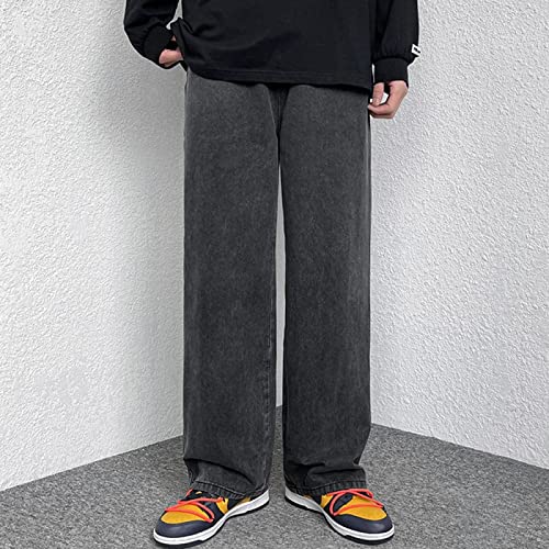 Mens Wide Leg Jeans Men Baggy Denim Pants Male Japanese Streetwear Korean Style Oversized Cross Jeans for Men,Dunkelgrau,XXL von LSJSN