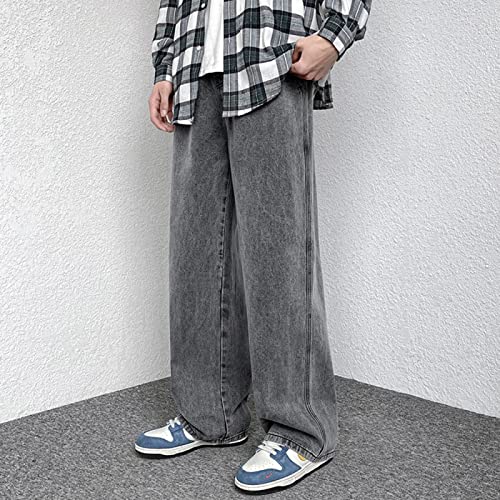 Mens Wide Leg Jeans Men Baggy Denim Pants Male Japanese Streetwear Korean Style Oversized Cross Jeans for Men,Hellgrau,S von LSJSN