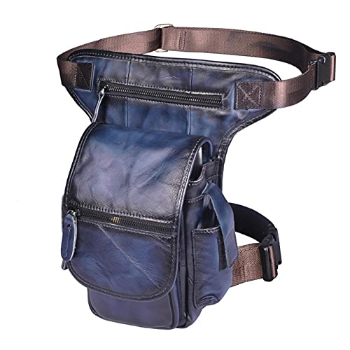 Echtes Leder Männer Design Casual Messenger Schulter Schulter Tasche Mode Multifunktions Taille Gürtel Pack Drop Bein Tasche Beutel 59(Color:Deep Blue) von LSYHHXC