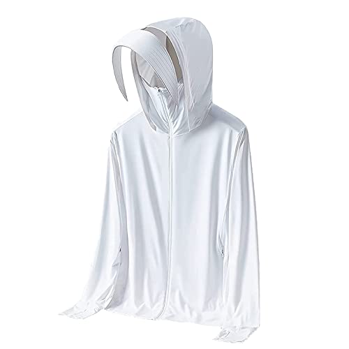 LTHTX Lightweight Sun Protection Clothing for Men and Women, Long Sleeve Ice Silk Zip Up Sun Protection Hoodie with Pockets (Men-White,XL) von LTHTX