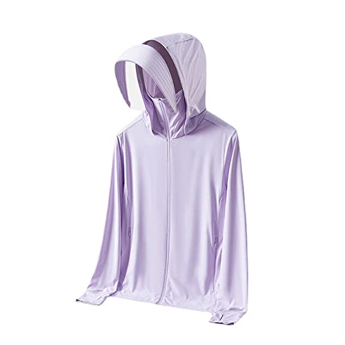 LTHTX Lightweight Sun Protection Clothing for Men and Women, Long Sleeve Ice Silk Zip Up Sun Protection Hoodie with Pockets (Women-Purple,2XL) von LTHTX