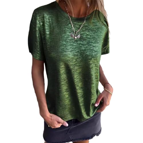 Lässiges Damen-T-Shirt, Goldfolie, kurzärmelig, lässig, lockere Hemden, kurzärmelig, Tunika-Blusen (Grün, 4XL) von LTHTX
