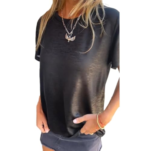 Lässiges Damen-T-Shirt, Goldfolie, kurzärmelig, lässig, lockere Hemden, kurzärmelig, Tunika-Blusen (Schwarz, 3XL) von LTHTX