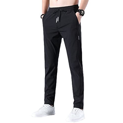 Schnell trocknende Stretch-Hose für Herren, leicht und dünn, Eisseide-Hose, atmungsaktiv, schnell trocknend, Wander-Jogginghose, Sporthose mit Taschen (schwarz, 2XL 65-75kg, 170-180cm) von LTHTX